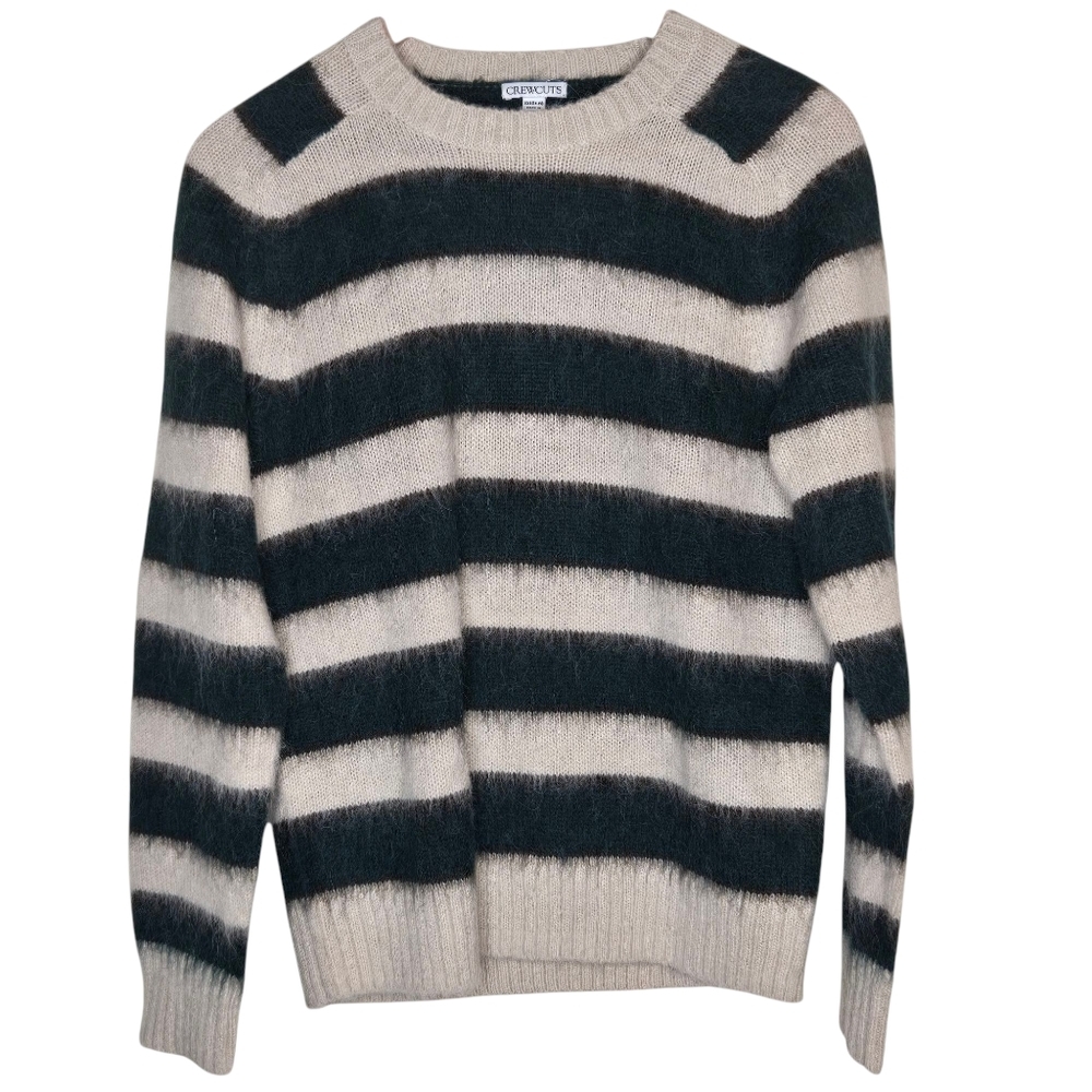 J CREW CREWCUTS NWT Striped Fuzzy Wool Blend Sweater in Black and Cream